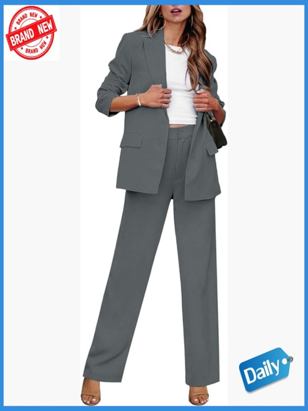 2 Piece Suit Set Blazer Wide Leg Pants Business Casual Office